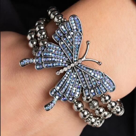 Paparazzi First Wings First Butterfly Iridescent Blue Stretch Bracelet - Picture 10 of 10